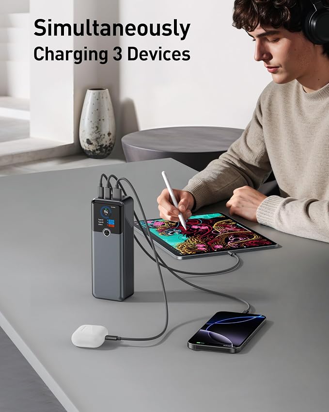 SIXTHGU Laptop Power Bank, 3-Port 20,000mAh Portable Charger with 200W Max Output, PD 3.1 Fast Charging, Flight-Approved for Travel, PowerTower, for MacBook, iPhone 17/16 Series, and More
