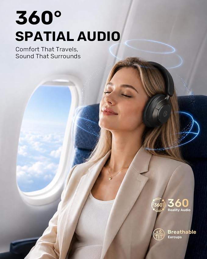 Boean Active Noise Cancelling Headphones, Bluetooth 6.0 Wireless Headphones with 120H Playtime, Soft Foam Over Ear Headphones with 360° HD Audio & 5 ENC Mics, Deep Bass Stereo Headset for Travel Game