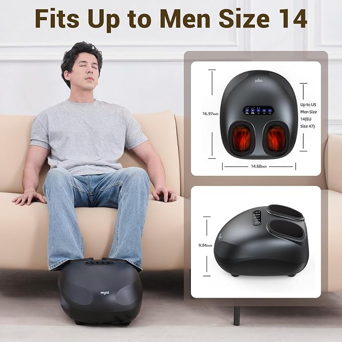 Mynt Shiatsu Foot Massager with Heat, FSA Eligible HSA Approved, Electric Foot Massage Machine for Plantar Fasciitis Neuropathy, Deep Kneading with Control, Fits Up to 14