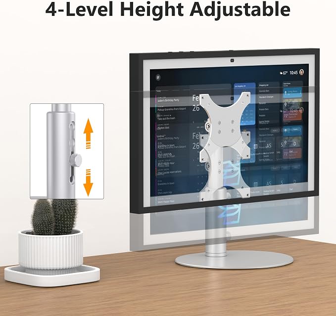 Laivli Desk Stand for Show 15(Gen 1, Gen 2) and Show 21, Silver 4-Level Height Adjustable and Tiltable Holder, Aluminum Mount with Anti-Slip Base, Easy Setup Compatible with Echo Show 15/21 (Standard)