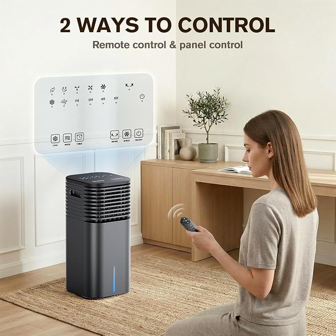 3-IN-1 Portable AC Unit with Remote, 24" Windowless Portable Air Conditioner, 15H Timer & 120°Oscillation, 2-Gal Tank, 3 Modes & 3 Speeds, Ultra-Quiet Ventless Swamp Cooler for Home Office, Inky