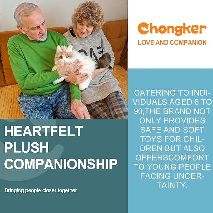 Chongker Interactive Companion Robot Cat Pets, Handmade Weighted Stuffed Animals, Cat Plush Toy with Voice Response, Realistic Heartbeat and Purring, Ragdoll Cat