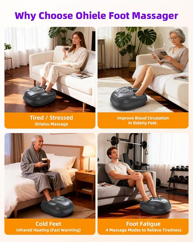 Foot Massager with Heat, Shiatsu Foot Massager with Remote, Electric Feet Massage Machine for Neuropathy,Plantar Fasciitis, Circulation, FSA Eligible HSA Store Eligible Massager (Dark Black,Corded)
