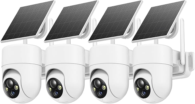 Oculview 2K Solar Security Cameras Wireless Outdoor, 4PCS Outdoor Camera Wireless with 360° View, Cameras for Home Security with Color Night Vision, Only Support 2.4GHz Wi-Fi, 4 Pack, White
