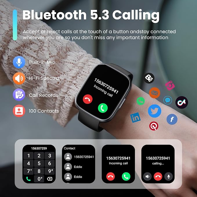 Smart Watch for Men Women (Answer/Make Call), 1.95" Touch Screen Fitness Watch with Heart Rate/Sleep Monitor, IP68 Waterproof Smartwatch for Android iOS, Activity Tracke with 120+ Sports Modes, Black