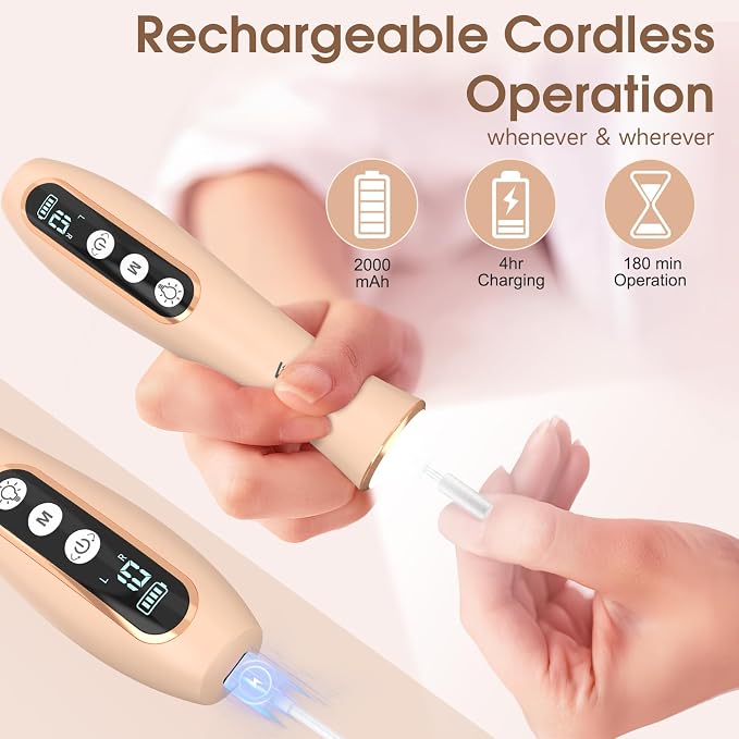 Professional Manicure Pedicure Kit, Cordless Electric Nail Drill with 360° LED Light&10 Speeds&Memory Mode, Pedicure Tools for feet, Hand Foot Care Nail Drill for Thick Nail Toenail Cuticle, Pink