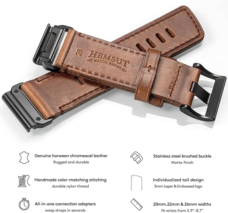 Soft Horween Leather Watch Band Compatible With Garmin, Strap For Fenix/Forerunner/Approach/MARQ/Quatix / D2 Series/Instinct/Epix/Tactix/Foretrex
