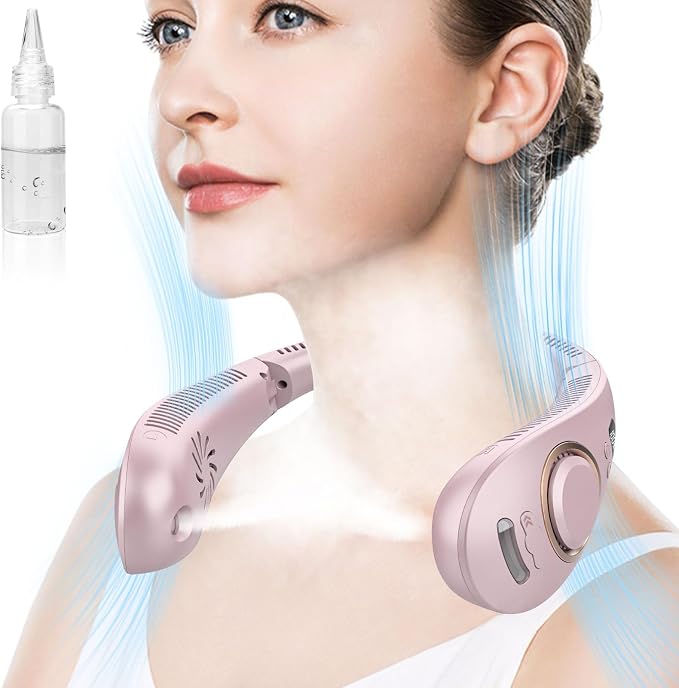 Neck Fans that Blow Cold Air Rechargeable,Mister Fan Portable Battery Operated 360°Cooling,Misting Flexible Head Wear Wireless Neck Fans for Women Men,Personal Cooler Device for Outside Summer Beach