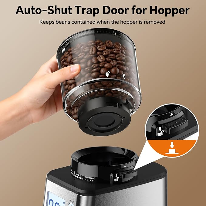 Conical Burr Coffee Grinder, 51 Precise Grind Settings Automatic Coffee Grinder, Smart Dual Control LED Display, 1-12 Cups, with Portafilter Holder, Anti-StaticStainless Steel, Memory Function