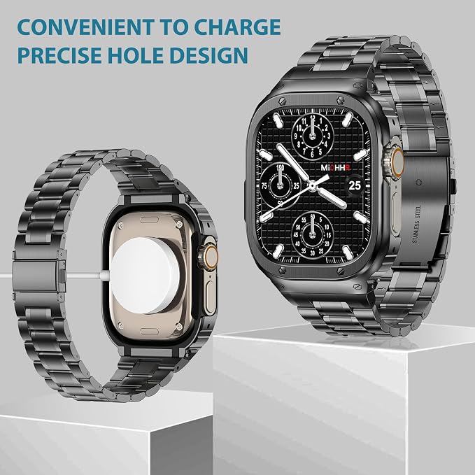 MioHHR Stainless Steel Watch Band with Case Compatible with Apple Watch Ultra3 2 1(49mm), Rugged Strap with Metal Protective Bumper Cover for iWatch Band Men(Space Grey)