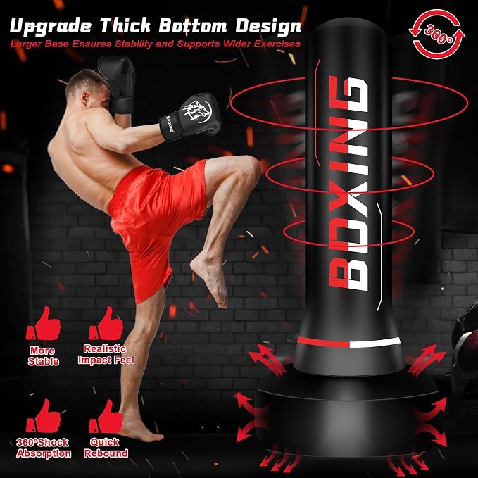 Freestanding Punching Bag for Adults,70" Heavy Duty Boxing Bag with Stand, Kickboxing and MMA Muay Thai Training Equipment for Men and Women Beginners