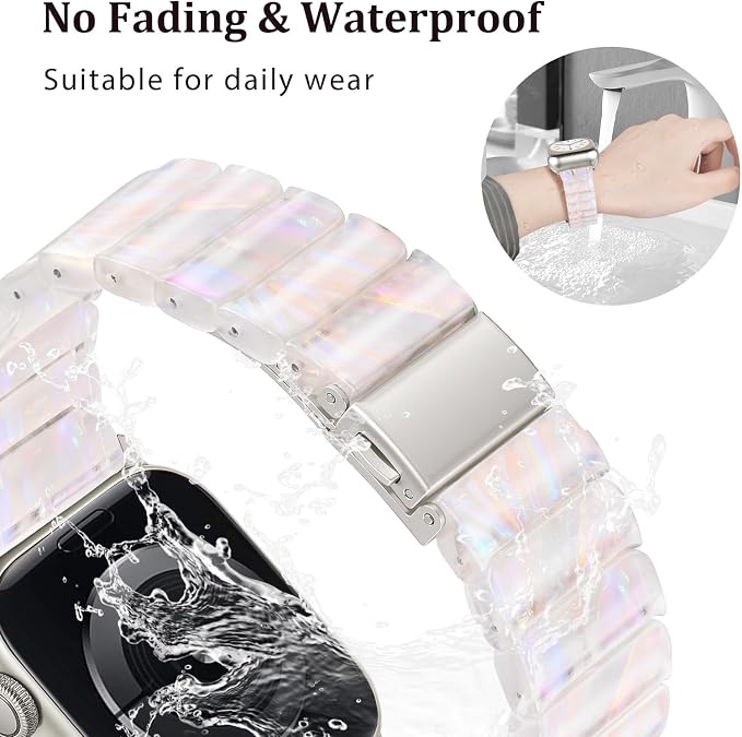 V-MORO Resin Band Compatible with Apple Watch Series 7/8/9/10 46mm/45mm/44mm/42mm Fashion Strap for iWatch Series 6/5/4/3/2/1/SE/SE 2 Lightweight Bracelet Wristband Women(Classic Aurora Starlight)