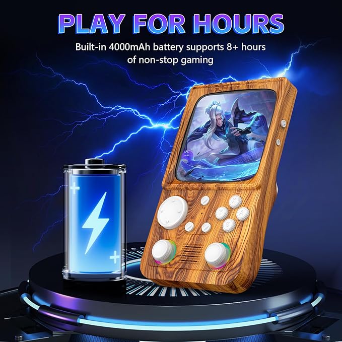 R36TMAX Retro Handheld Game Console, 4 Inch IPS HD Screen Retro Gaming Console,Supports WiFi Networked Fighting and OTG,Compatible with a Large Variety of Classic Games,Built-in 64G,Wood Grain Brown