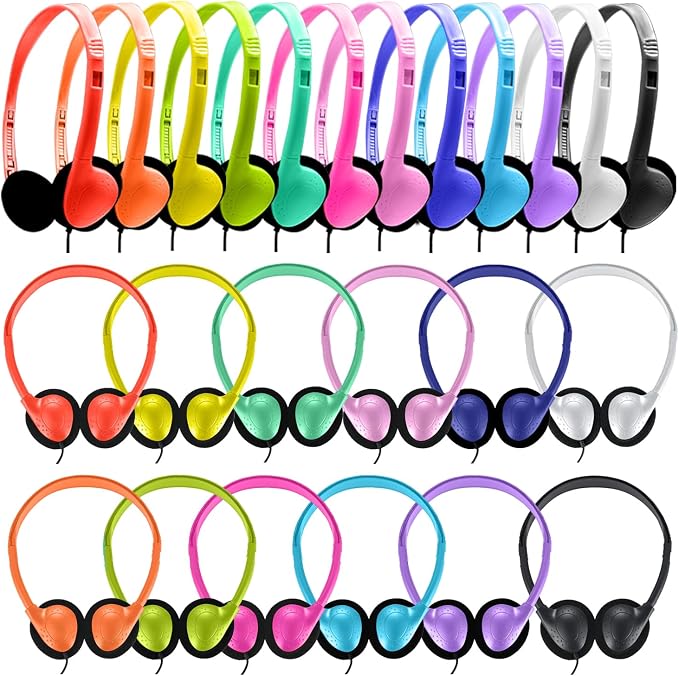 Classroom Headphones Bulk 25 Pack Class Set for School Students Kids and Adult -Sturdy Wired 3.5mm Plug (Mixed, 25 Pack)