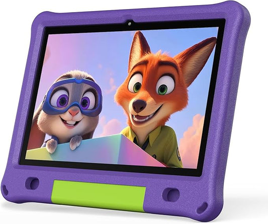 PRITOM Tablet Android 15, All-New 10'' Tablet Kids, Parental Control, 64GB+1TB Expand Tablets for Kids, Child, WiFi6, Educational, Games, Kids Software Pre-Installed, with EVA Case (Purple)