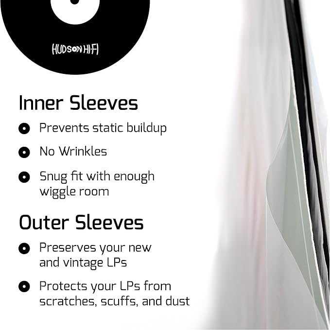Hudson Hi-Fi Anti-Static Vinyl Record 250 Inner 250 Outer Sleeves - Ultimate LP Protection from Scratches, Dust & Dirt- Acid Free Thick Rice Paper