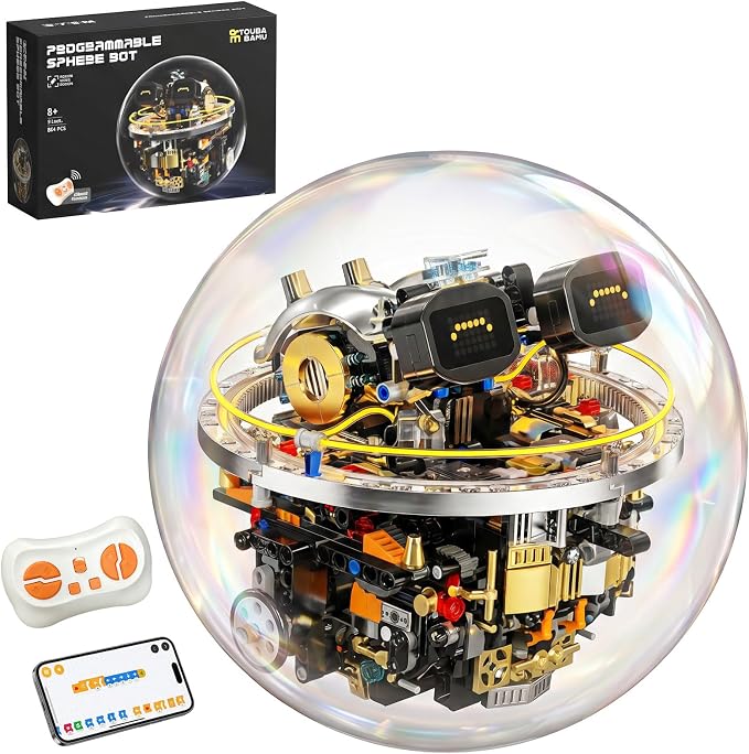 STEM Robot Building Kit, 804PCS APP & Remote Control Spherical Robot Ball for Kids Ages 8-14, Mechanical Building Blocks, Cool RC Toy with 17 LED Expressions, Cyberpunk Gift for Boys and Girls