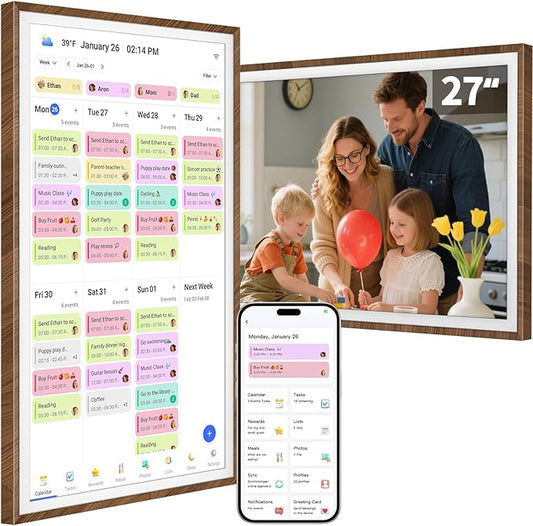 27 Inch Digital Calendar Chore Chart with Touchscreen - Full HD Interactive Display, Wall & Desk Mountable Family Planner, to-Do List & Meal Planner, Digital Picture Frame Gifts for Women Mom