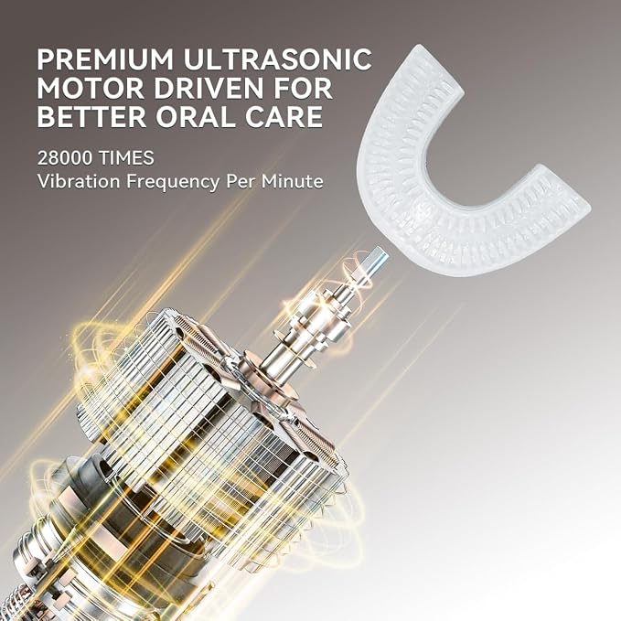 Adult Ultrasonic Electric Toothbrush, 360° Oral Cleaning for Stain & Whitening, IPX7 Waterproof Rechargeable, U-Shape Brush Head×3 + Straight Handle Brush Head×2 + Storage Cup