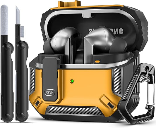 Lock Fit Designed for Samsung Galaxy Buds3 FE (2025) / Buds3 Pro (2024) / Buds 3 Case (2024),with Cleaning kit Full Body Shockproof Carbon Fiber Protection Design