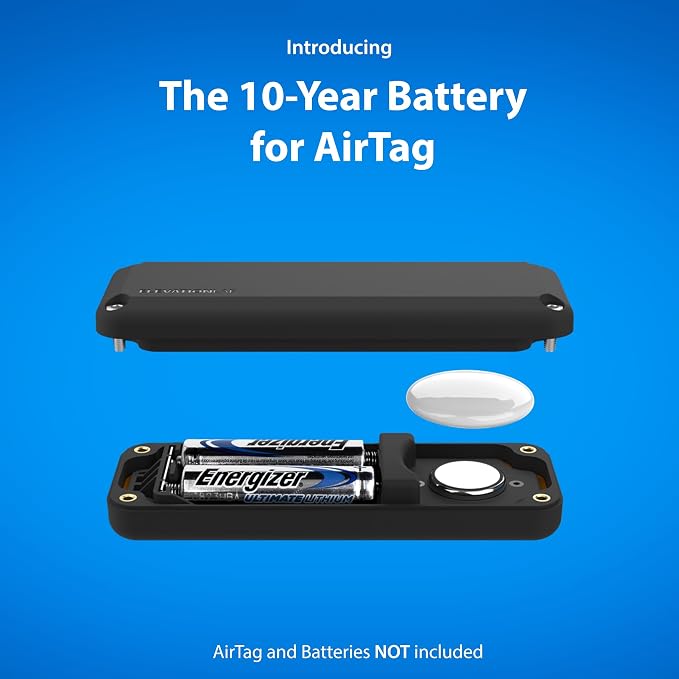 Elevation Lab AirTag 10-Year Extended Battery Case (4 Pack) | Uses AA batteries - 14x more capacity than CR2032 | Waterproof, CR 2032 battery replacement
