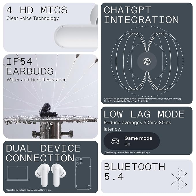 CMF Buds 2a Wireless Earbuds Active Noise Cancelling 42dB Hybrid ANC Bluetooth Headphones, 12.4mm Dynamic Driver for Big Bass, 4 Mic Clear Call, Sport Ear Buds for iPhone, Android, Light Grey