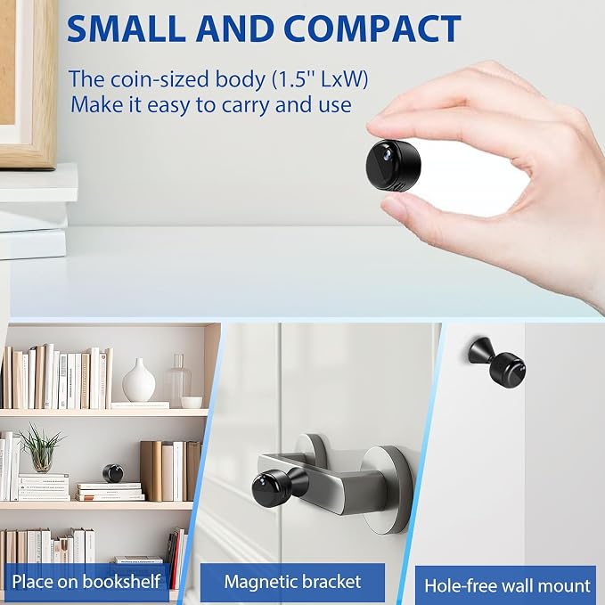 Mini Camera, 1080P Wireless Indoor Security Camera, Upgraded 60-Days Battery Life, Auto Night Vision, PIR Motion Detection, Support 5G Wi-Fi, Remote Viewing for Baby Pet Monitoring and Home