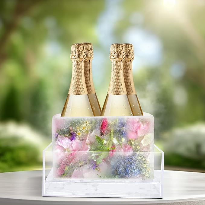Didaey 4 Pcs Ice Mold Wine Chiller Ice Bottle Chiller Ice Container Mold Ice Silicone Mold Champagne Bucket with Draining Rack for Decorations Centerpiece