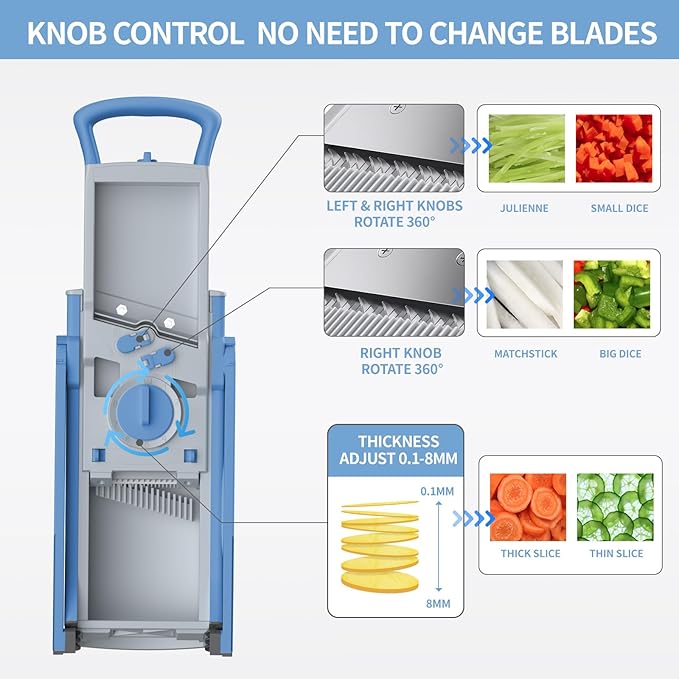 QYKIC Upgrade Safe Mandoline Slicer for Kitchen, Vegetable Chopper Slicer, Potato Slicer Thickness Adjuster, Veggie Onion Dicer for Quick Meal Prep