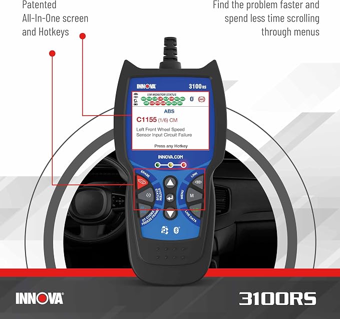 INNOVA 3100RS, OBD2 Scanner, ABS SRS Airbag Scan Tool with Airbag Light & Oil Light Reset, Stream Graph & Record Live Data, Get Suggested Repair & Parts on iPhone or Android