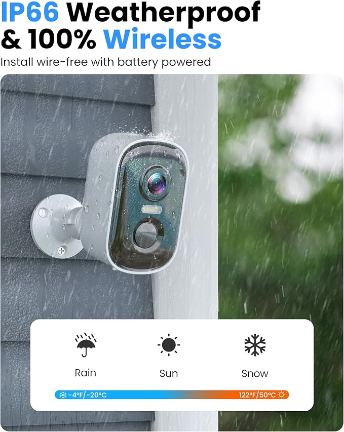 2K Security Cameras Wireless Outdoor, 2 Pack Battery Powered WiFi Cameras for Home Security with AI Motion Detection, Color Night Vision, Siren Alarm, 2-Way Talk, IP66 Waterproof, Cloud/SD Storage