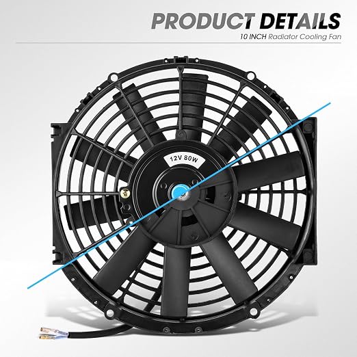 DNA Motoring 10Inch Electric Radiator Cooling Fan Thermostat Wiring Switch Relay Kit, Universal High Performance Slim Fan Push Pull Electric Radiator with Mount Kit, RAF-10+SW-KIT