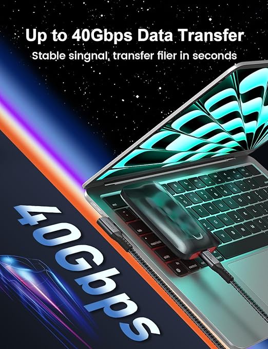 XAOSUN Short USB 4 Cable 0.98FT for USB C Thunderbolt 4 Cable, 240W Right Angle Fast Charging 90 Degree with 40Gbps Data and 8K Video,Compatible with MacBook, iPhone 16 15, iPad, SSD, Dock