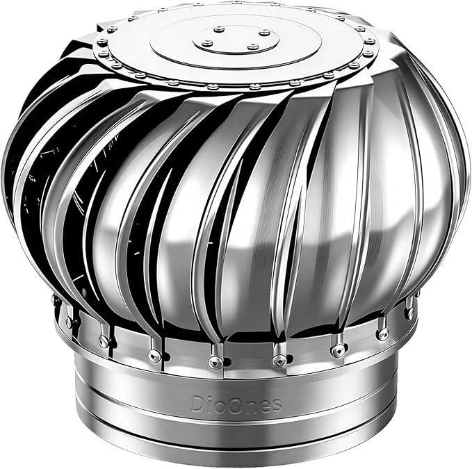 Stainless Steel Turbine Roof Ventilator, 304 Grade Metal Wind Turbine Cap, 7.9 Inch Attic Exhaust Vent, Rainproof Silent Operation