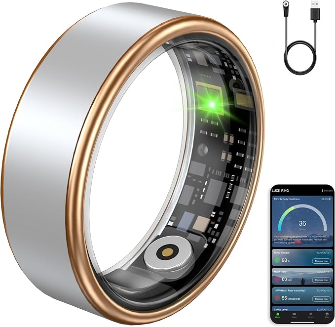Smart Ring Fitness Tracker Ring for Women & Men, Sleep/Step/Blood Oxygen/Heart Rate Monitor, Long-Lasting Battery Sleep Ring, No Subscription Fee, Compatible with iPhone & Android (Matte Silver, 13#)