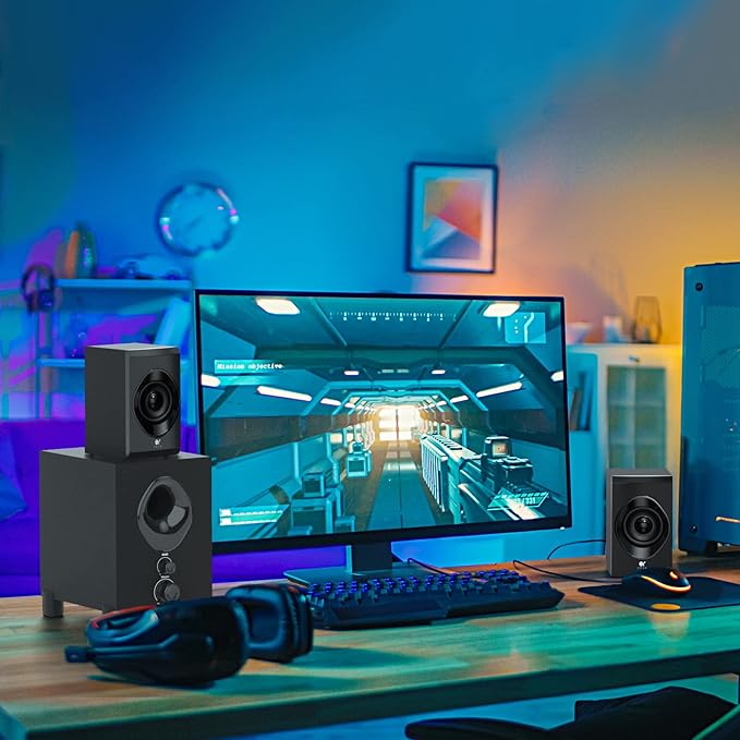 OROW Bluetooth Computer Speakers,PC Speaker with Subwoofer,Front Knob 18W Wireless PC Speakers,Support AUX&Bluetooth Play,Great for Party/Game/TV (S213)