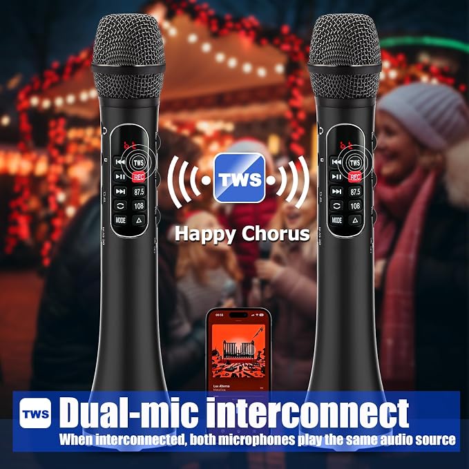 Karaoke Microphone Wireless Bluetooth,Handheld Voice Amplifier,Portable Mic with Speaker 30W High Power DSP Chip Smart Noise Reduction for Car/Indoor/Outdoor Speaking Teaching Singing