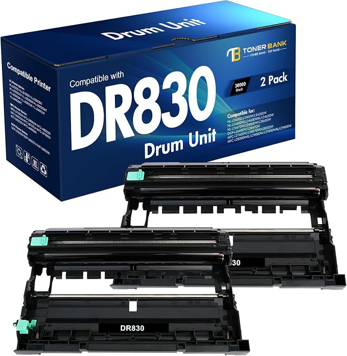 DR830 Drum Unit DR-830 Black 2-Pack Replacement for Brother DR830 DR 830 DR-830 HL-L2400D L2405W L2460DW L2460DWXL L2865DW L2480DW DCP-L2640DW MFC-L2807DW L2820DW L2820DWXL Printer (Not Toner)