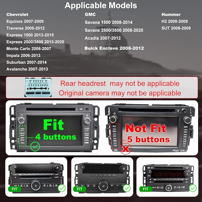 Car Radio for Chevy Express Van 2013-2025, Impala 2006-2013, Traverse 2009-2012, Monte Carlo 2006-2007, for GMC Savana 2008-2025, 7 Inch Touch Screen Stereo Carplay Android Auto GPS FM BT WiFi Camera