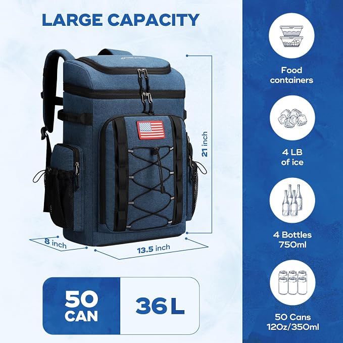 Maelstrom Backpack Cooler,Soft Lightweight Leakproof Cooler Backpack,Men Women 35/50 Can Insulated Cooler Bag,Keeps Hot/Cold for Up to 16 Hours,Perfect for Camping, Beach