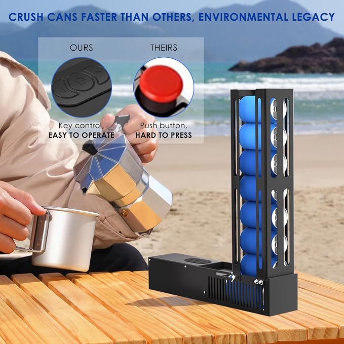 YOTAN Electric Can Crusher, 12oz&16oz Automatic Can Crusher, Can Fill 8 Cans at a Time, Automatic Can Eject, Heavy Duty Can Crushers for Recycling Aluminum Seltzer, Cola, Beer Cans