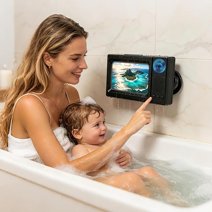 Shower Phone Holder with Wireless Bluetooth Speaker for iPhone,2026 New Waterproof 480° Rotation Adjustable Shower Phone Case Accessories, Wall Phones Mount Stand Speakers for Bathroom Mirror