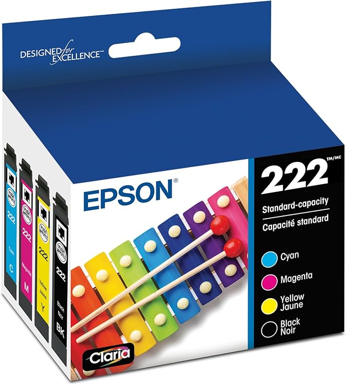 Epson 222 Claria Ink Standard Capacity Black & Color Cartridge Combo Pack (T222120-BCS) Works with Workforce WF-2960, Expression XP-5200