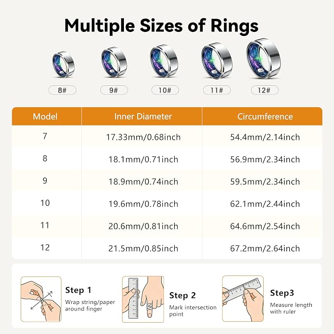 Smart Ring for Women & Men, Health & Fitness Tracker with Heart Rate/Sleep Monitoring/Blood Pressure,5ATM Waterproof,Activity Trackers with Free App,Stylish Fitness Ring Birthday Gift(Size 11, Silver)