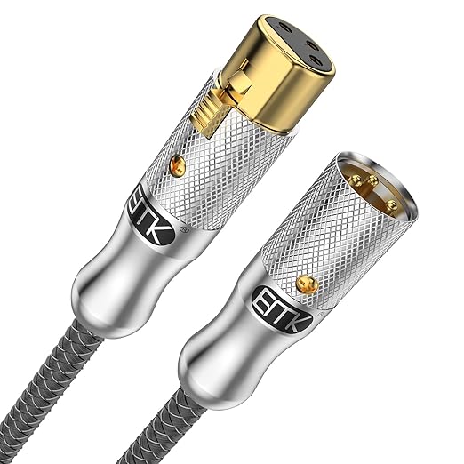 EMK XLR Microphone Cable 3-Pin Balanced (Male to Female) - 3M/10Ft Professional Audio Cord for Behringer Mixer, Mic Preamplifier, Speaker Systems - Oxygen-Free Copper, Gold-Plated Connectors (Silver)