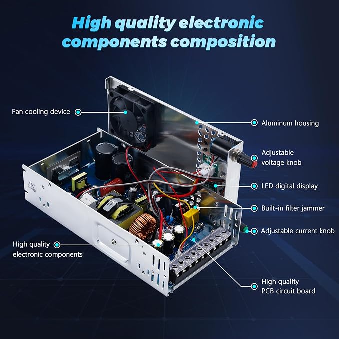 48V Adjustable dc Power Supply 600W,Switching Power Supply AC 110V/220V to DC 0-48V DC Converter with LED Digital Display, 5V 24V 36V Buck Converter for Dimmable LEDs,3D Printer,Computer Lab