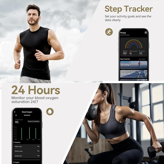 Smart Ring for Women & Men, Fitness Tracker with Heart Rate, Blood Oxygen, Sleep Monitoring, Long-Lasting Battery, IP68 Waterproof (Rose Gold, 11#)