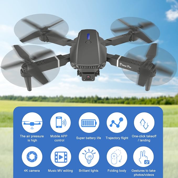 Mini Drone for Kids with 4K Dual Cameras Remote Control Toys Gifts for Boys Girls with Altitude Hold, Headless Mode, One key Return/Emergency Stop, 3D Flips 2 Batteries, Foldable RC Quadcopter
