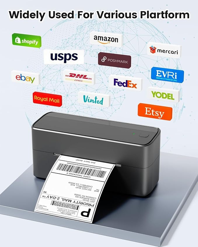 Phomemo Bluetooth Shipping Label Printer, 241BT 4X6 Wireless Thermal Printer for Samll Business, Label Printers for Shipping Package, Compatible with iPhone, Android, Amazon, Shopify, UPSP, Gray