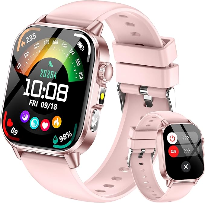 Smart Watch for Men Women, Health Fitness Tracker with 24/7 Heart Rate Blood Oxygen Blood Pressure Sleep Tracking, Bluetooth Calls, 450mAh Battery, IP68 Waterproof Activity Tracker (Pink)